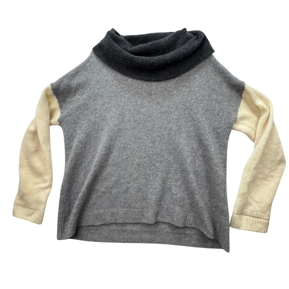 Saks Fifth Avenue Cashmere Sweater Women Large Gray Colorblock Cowl Neck **SPOT